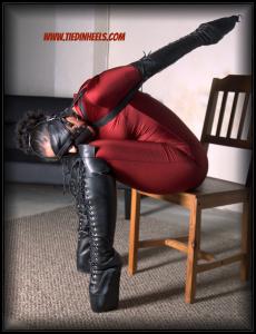tiedinheels.com - Calisa Bliss Spandex Catsuit, Leather Armbinder and Hoof Boots! Pt-1 thumbnail